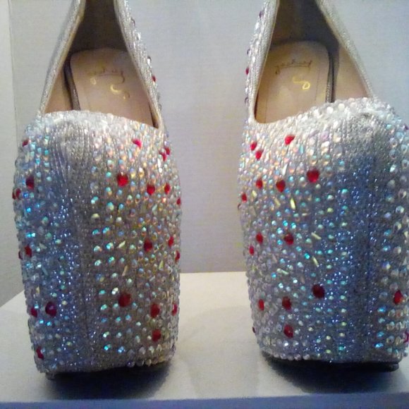 Ruby and crystal platform pumps with Lucite heels - Picture 6 of 6